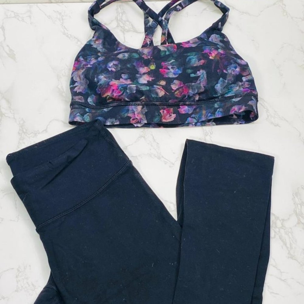 Lululemon Energy Bra 4 Activate Floral and Black Leggings 2